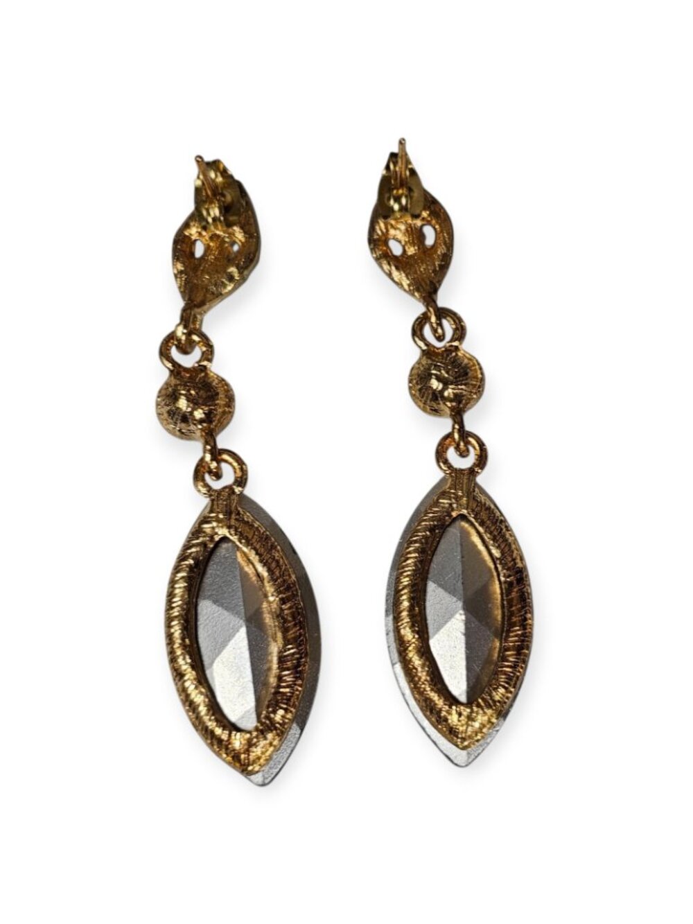 Green Crystal Drop Earrings Gold Tone Rhinestone Accent Jewelry holiday VTG - Picture 2 of 3